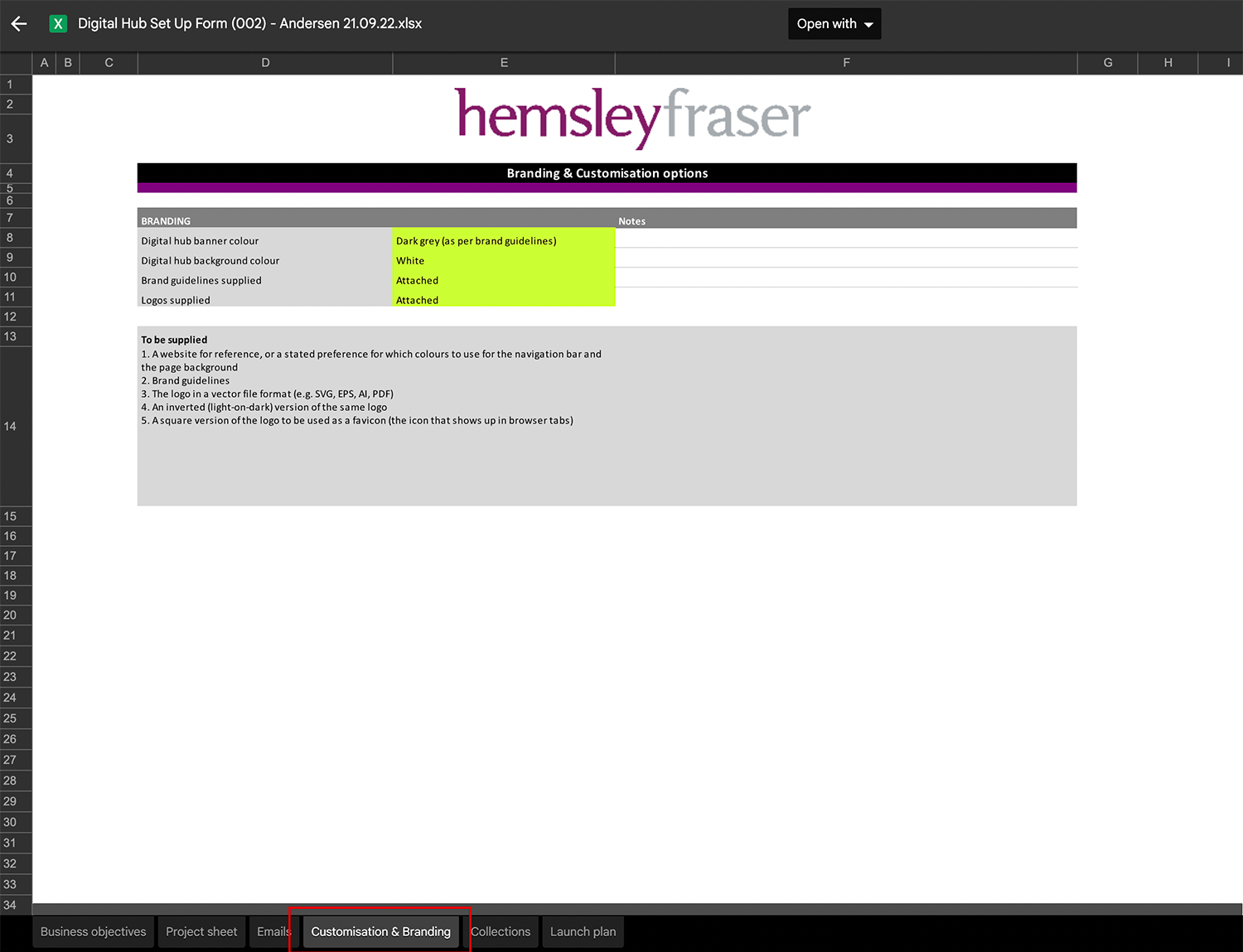 Digital Hub Setup Form example