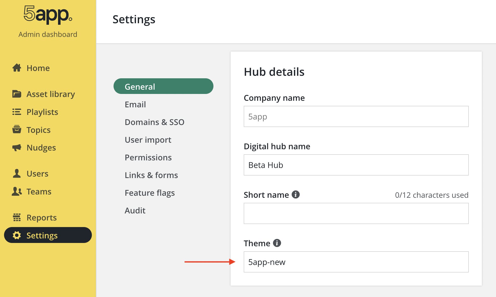 Hub theme settings