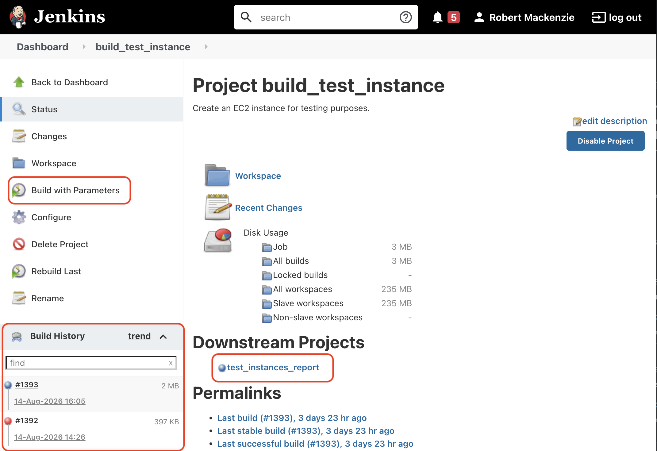 Jenkins build test instance