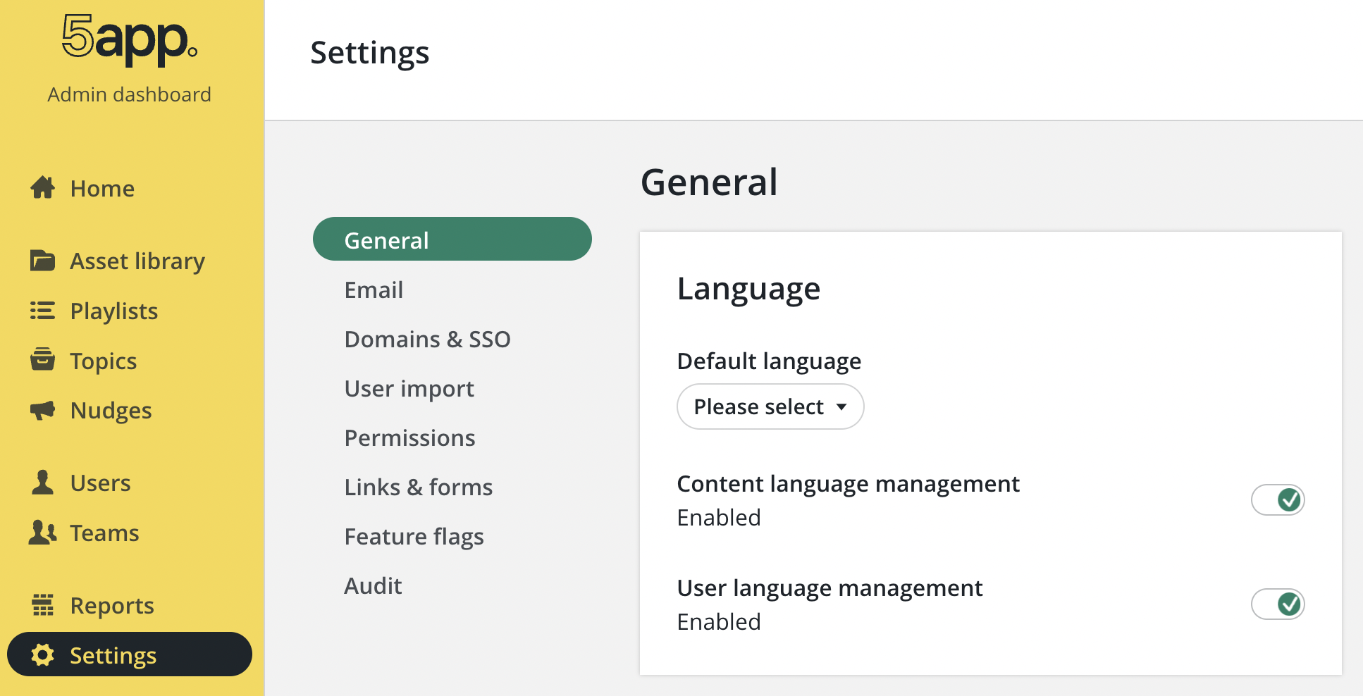 Hub language settings