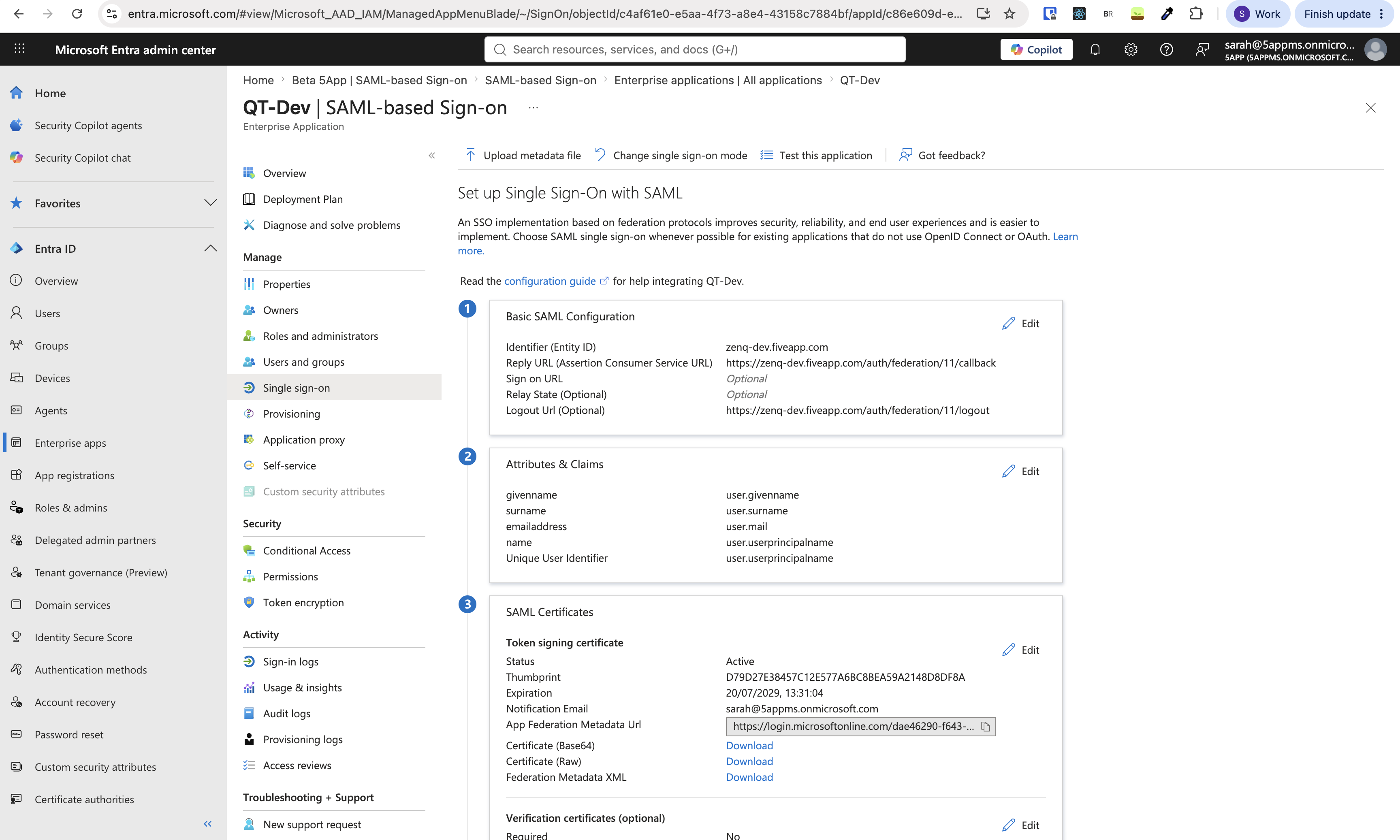 Microsoft Entra SAML configuration
