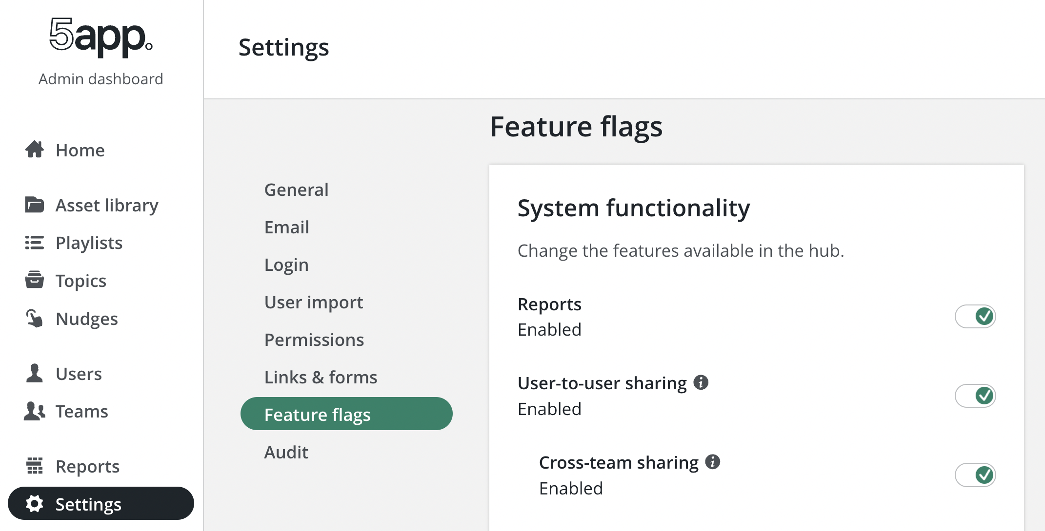 System functionality feature flags